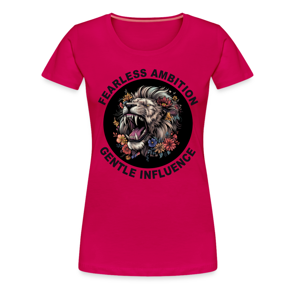 "Fearless Ambition, Gentle Influence" Flower Lion Women's Premium T-Shirt - dark pink