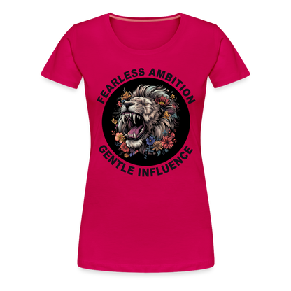 "Fearless Ambition, Gentle Influence" Flower Lion Women's Premium T-Shirt - dark pink