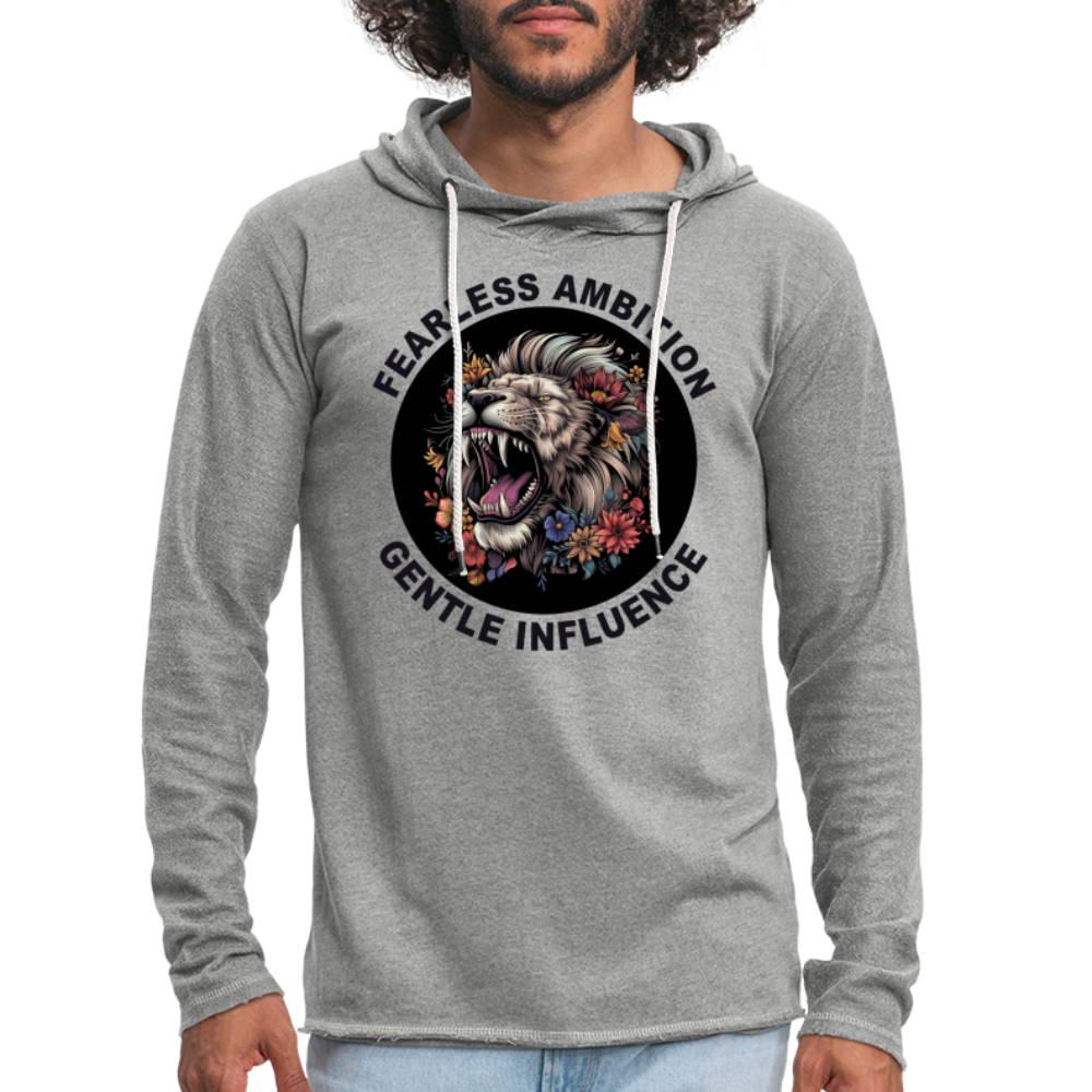 "Fearless Ambition, Gentle Influence" Flower Lion Unisex Lightweight Hoodie - heather gray