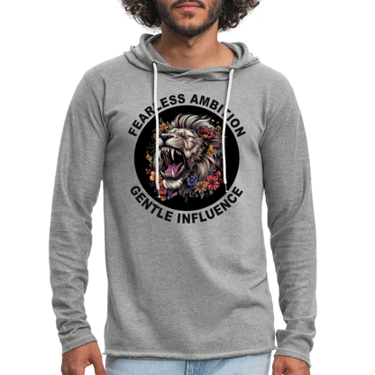 "Fearless Ambition, Gentle Influence" Flower Lion Unisex Lightweight Hoodie - heather gray