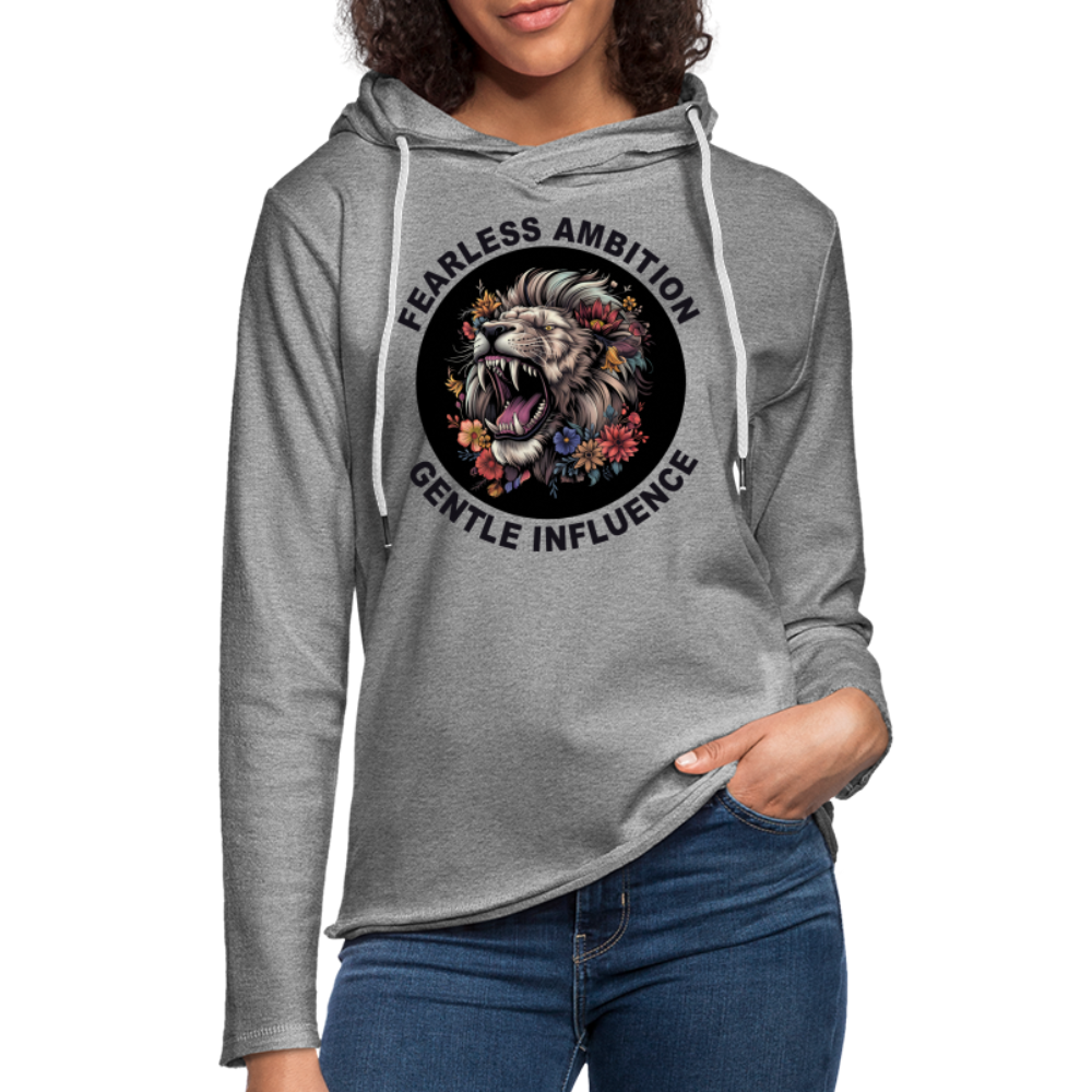 "Fearless Ambition, Gentle Influence" Flower Lion Unisex Lightweight Hoodie - heather gray