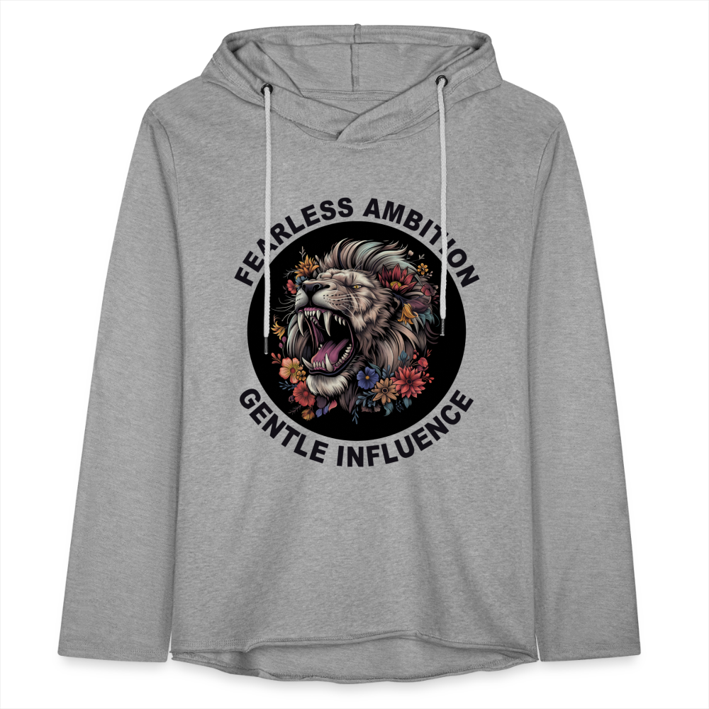 "Fearless Ambition, Gentle Influence" Flower Lion Unisex Lightweight Hoodie - heather gray