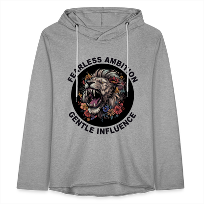 "Fearless Ambition, Gentle Influence" Flower Lion Unisex Lightweight Hoodie - heather gray