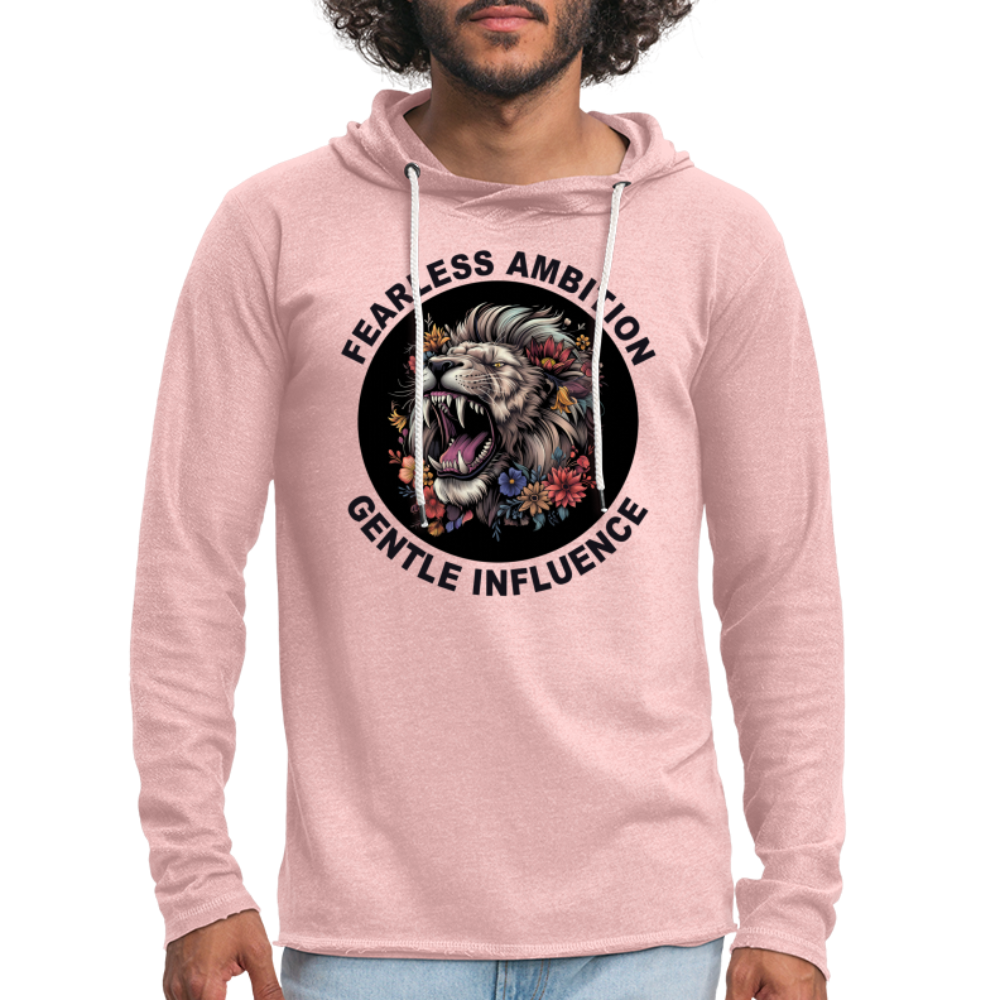 "Fearless Ambition, Gentle Influence" Flower Lion Unisex Lightweight Hoodie - cream heather pink