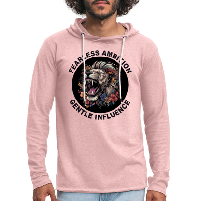 "Fearless Ambition, Gentle Influence" Flower Lion Unisex Lightweight Hoodie - cream heather pink