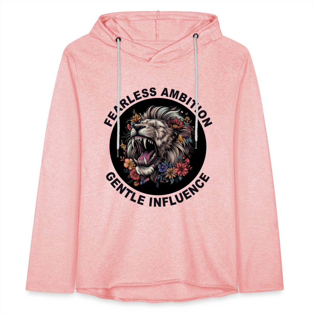 "Fearless Ambition, Gentle Influence" Flower Lion Unisex Lightweight Hoodie - cream heather pink