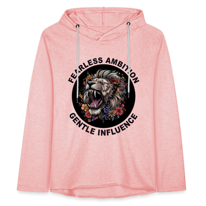 "Fearless Ambition, Gentle Influence" Flower Lion Unisex Lightweight Hoodie - cream heather pink