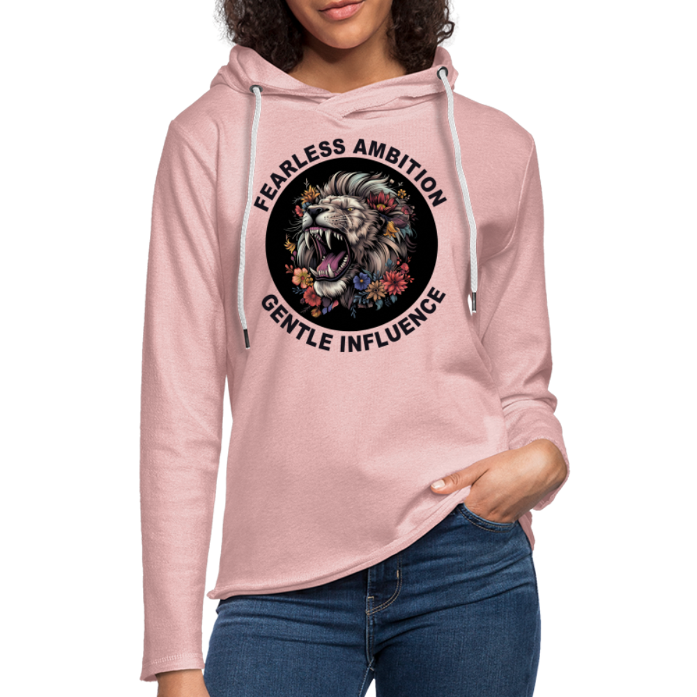 "Fearless Ambition, Gentle Influence" Flower Lion Unisex Lightweight Hoodie - cream heather pink