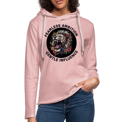 "Fearless Ambition, Gentle Influence" Flower Lion Unisex Lightweight Hoodie - cream heather pink