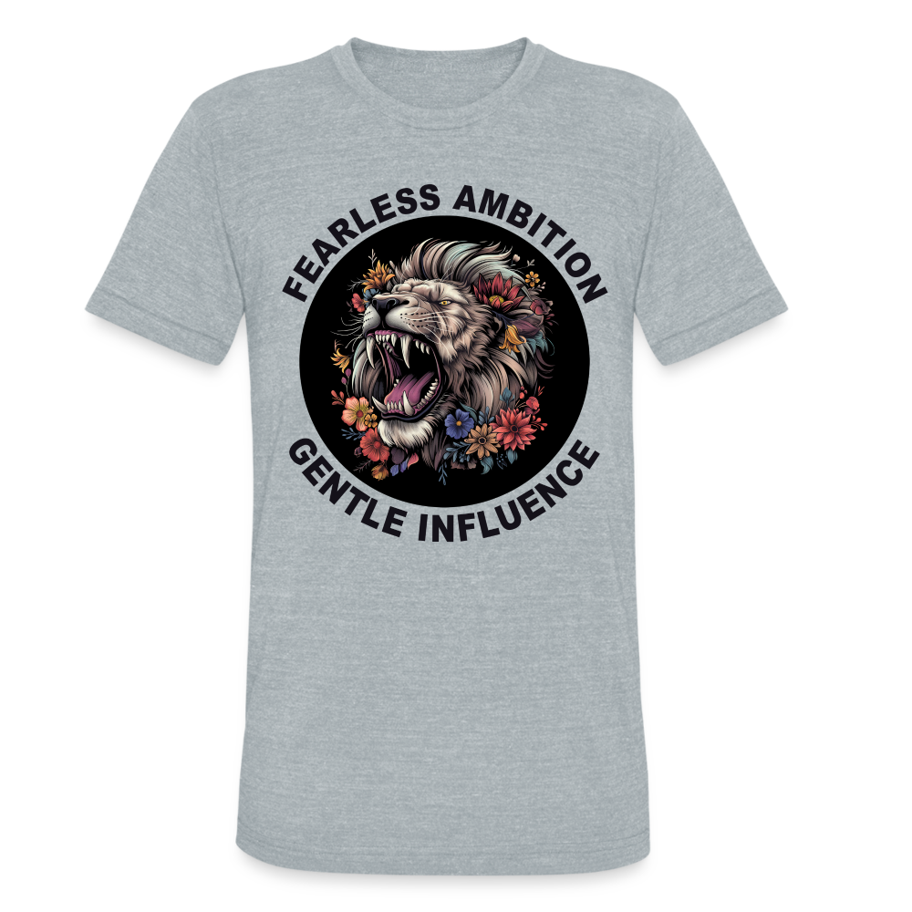 "Fearless Ambition, Gentle Influence" Flower Lion Unisex Tri-Blend T-Shirt - heather grey