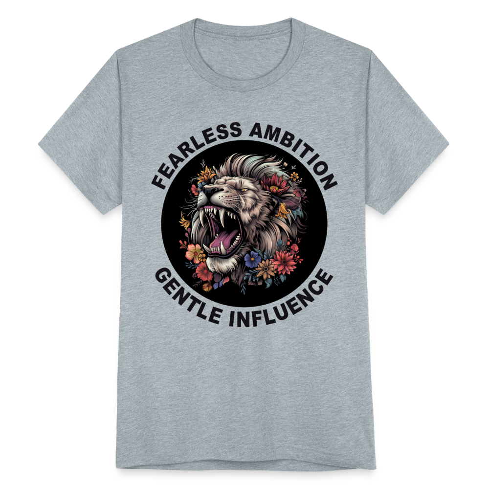 "Fearless Ambition, Gentle Influence" Flower Lion Unisex Tri-Blend T-Shirt - heather grey