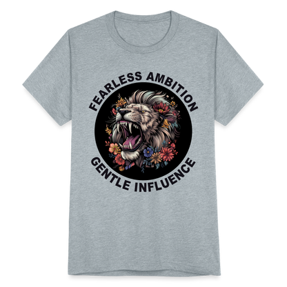 "Fearless Ambition, Gentle Influence" Flower Lion Unisex Tri-Blend T-Shirt - heather grey