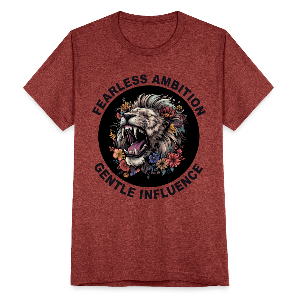 "Fearless Ambition, Gentle Influence" Flower Lion Unisex Tri-Blend T-Shirt - heather cranberry