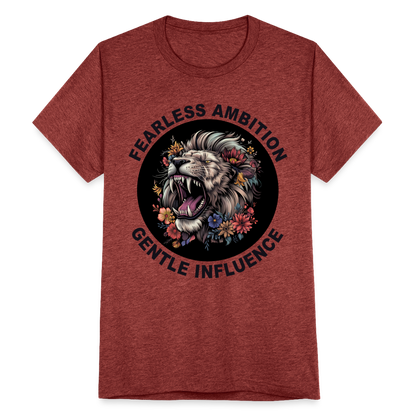 "Fearless Ambition, Gentle Influence" Flower Lion Unisex Tri-Blend T-Shirt - heather cranberry