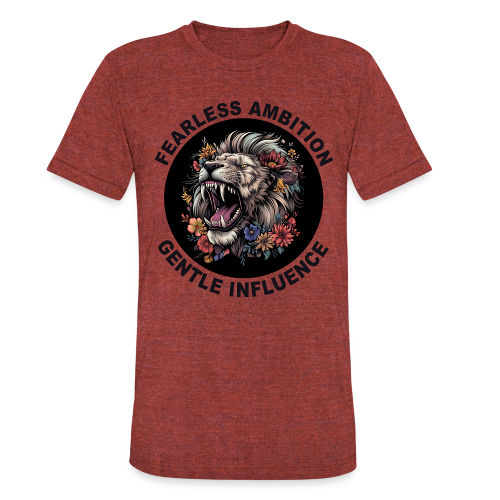 "Fearless Ambition, Gentle Influence" Flower Lion Unisex Tri-Blend T-Shirt - heather cranberry