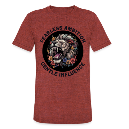 "Fearless Ambition, Gentle Influence" Flower Lion Unisex Tri-Blend T-Shirt - heather cranberry