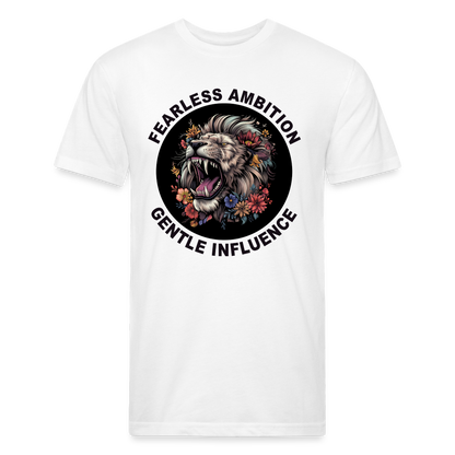 "Fearless Ambition, Gentle Influence" Flower Lion Cotton/Poly Fitted T-Shirt - white