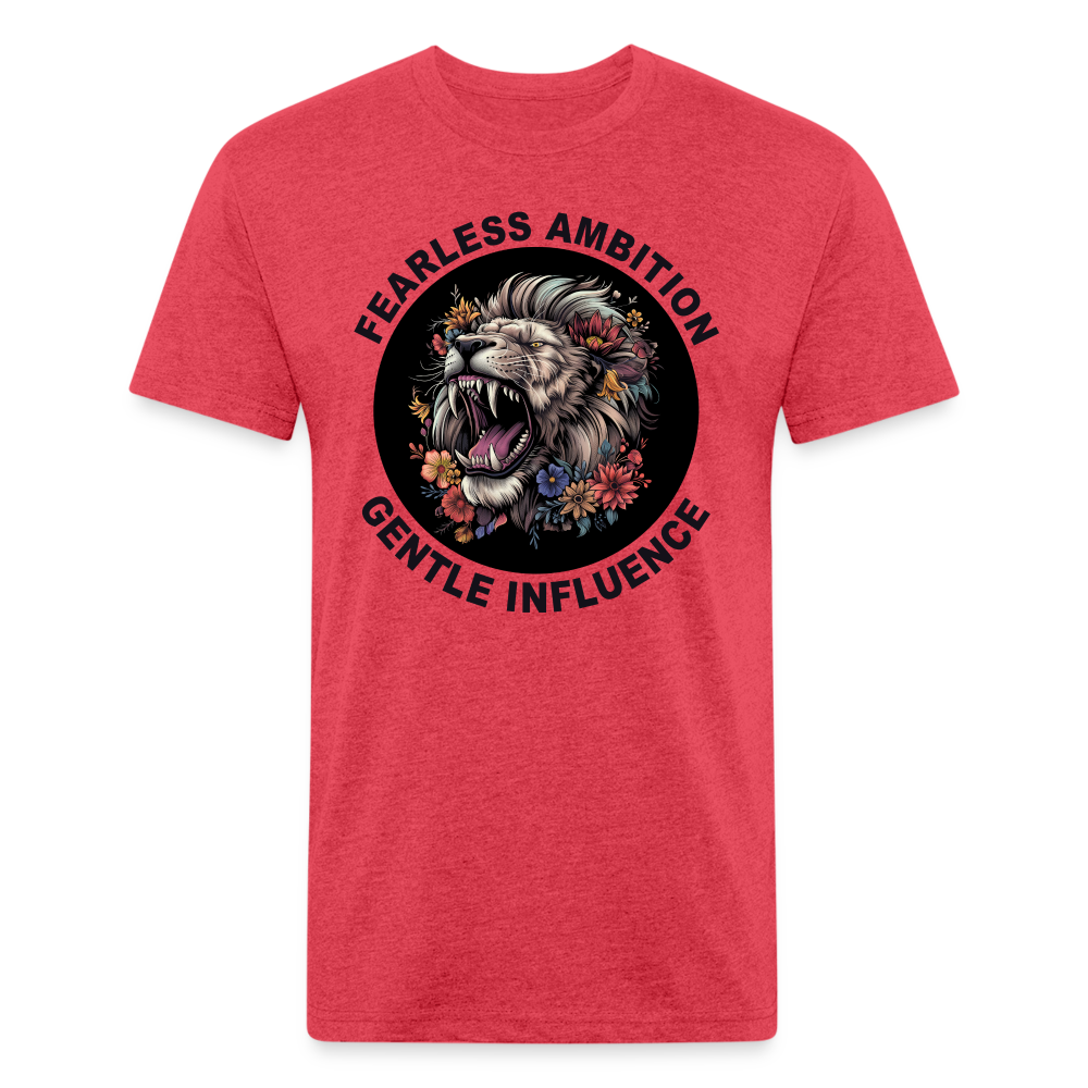 "Fearless Ambition, Gentle Influence" Flower Lion Cotton/Poly Fitted T-Shirt - heather red