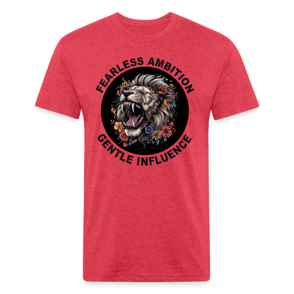 "Fearless Ambition, Gentle Influence" Flower Lion Cotton/Poly Fitted T-Shirt - heather red