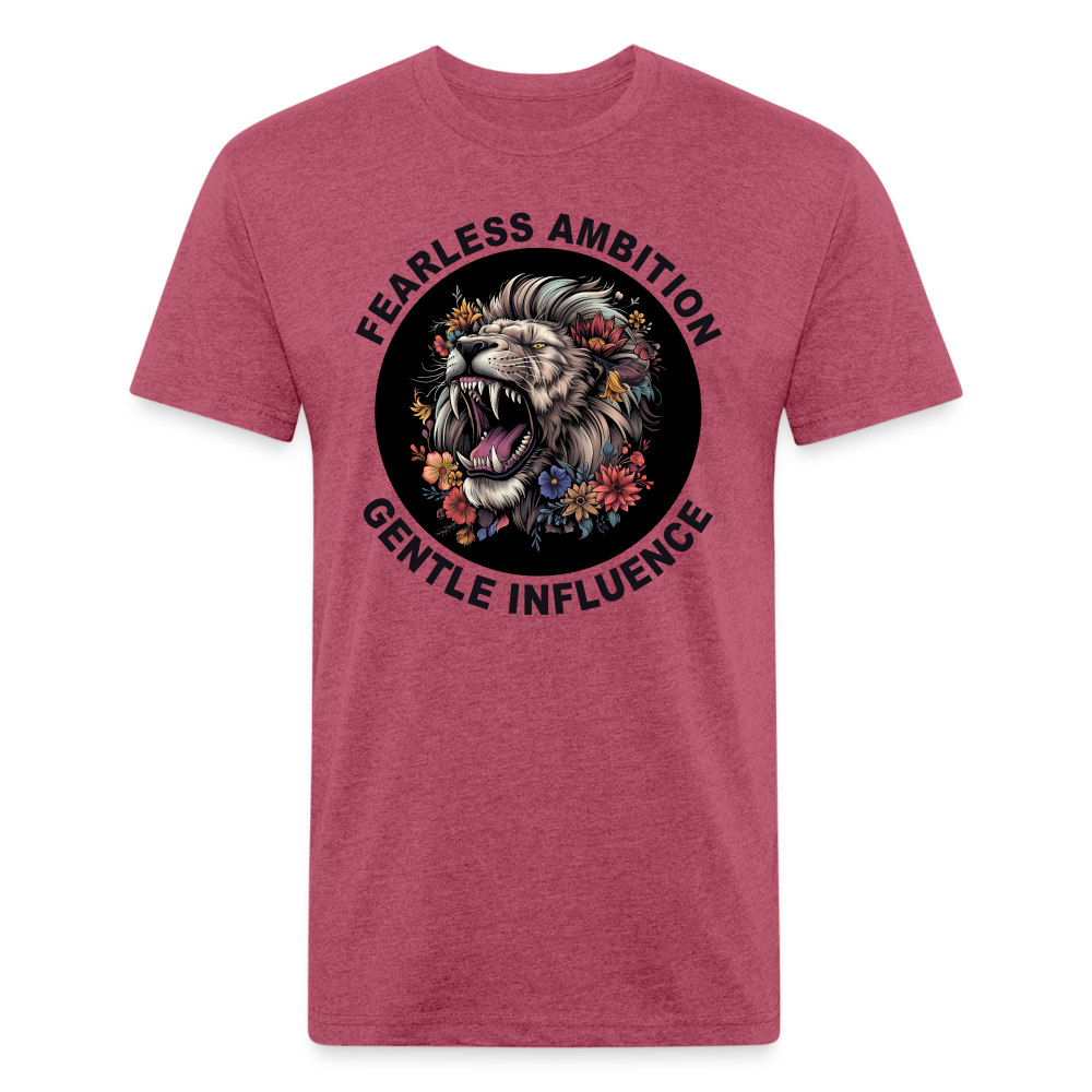 "Fearless Ambition, Gentle Influence" Flower Lion Cotton/Poly Fitted T-Shirt - heather burgundy