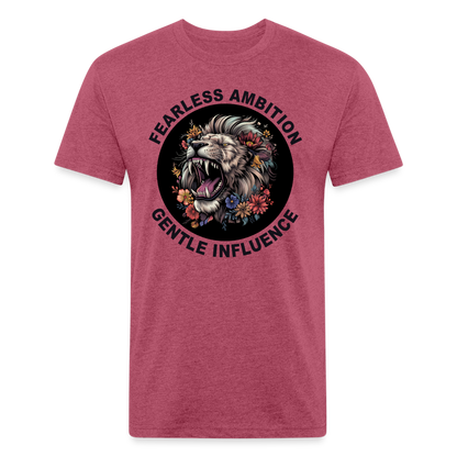 "Fearless Ambition, Gentle Influence" Flower Lion Cotton/Poly Fitted T-Shirt - heather burgundy