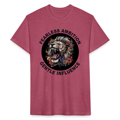 "Fearless Ambition, Gentle Influence" Flower Lion Cotton/Poly Fitted T-Shirt - heather burgundy