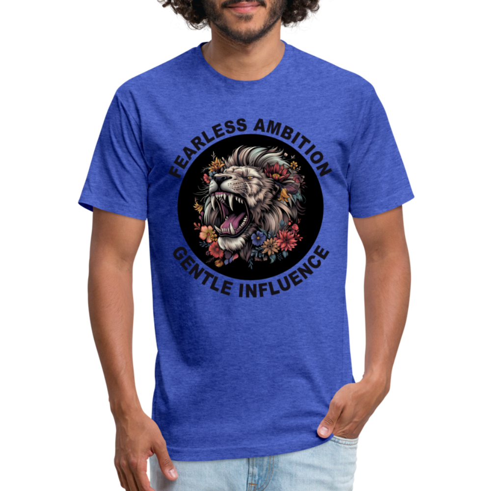 "Fearless Ambition, Gentle Influence" Flower Lion Cotton/Poly Fitted T-Shirt - heather royal