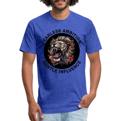 "Fearless Ambition, Gentle Influence" Flower Lion Cotton/Poly Fitted T-Shirt - heather royal