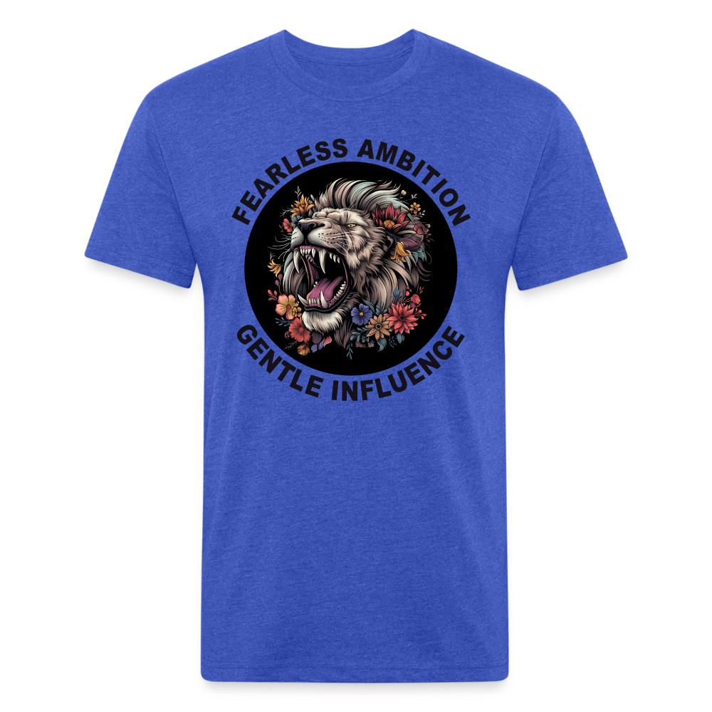 "Fearless Ambition, Gentle Influence" Flower Lion Cotton/Poly Fitted T-Shirt - heather royal