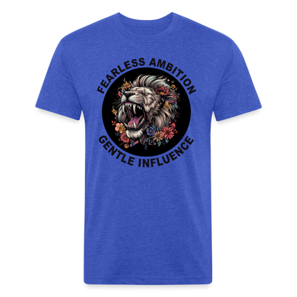 "Fearless Ambition, Gentle Influence" Flower Lion Cotton/Poly Fitted T-Shirt - heather royal