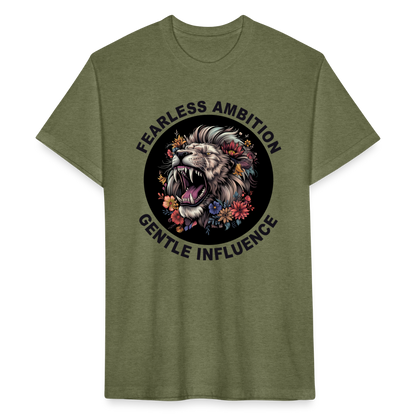 "Fearless Ambition, Gentle Influence" Flower Lion Cotton/Poly Fitted T-Shirt - heather military green