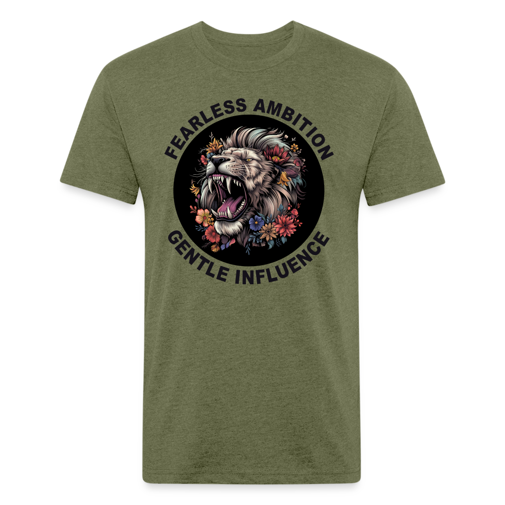 "Fearless Ambition, Gentle Influence" Flower Lion Cotton/Poly Fitted T-Shirt - heather military green