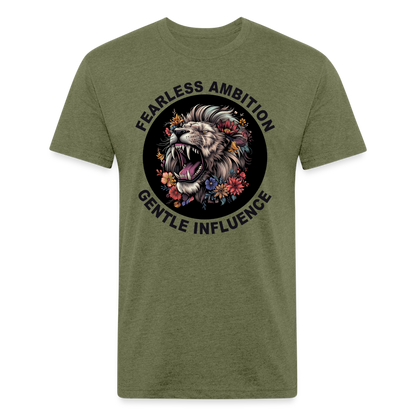 "Fearless Ambition, Gentle Influence" Flower Lion Cotton/Poly Fitted T-Shirt - heather military green