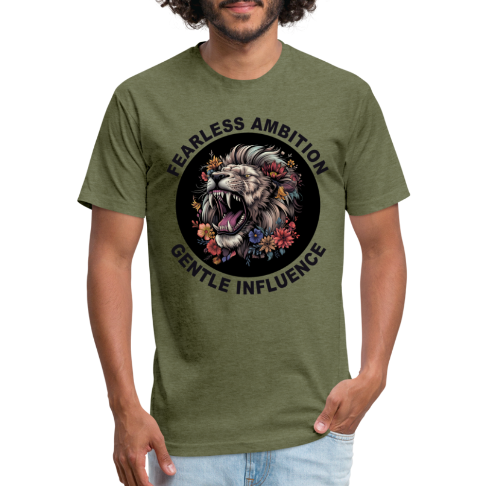 "Fearless Ambition, Gentle Influence" Flower Lion Cotton/Poly Fitted T-Shirt - heather military green