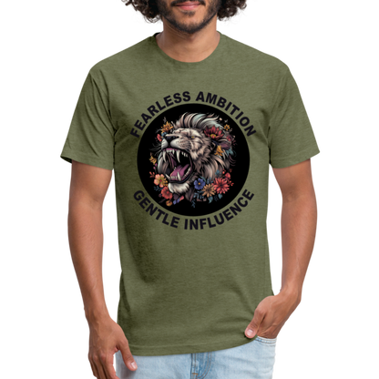 "Fearless Ambition, Gentle Influence" Flower Lion Cotton/Poly Fitted T-Shirt - heather military green