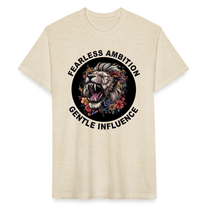 "Fearless Ambition, Gentle Influence" Flower Lion Cotton/Poly Fitted T-Shirt - heather cream