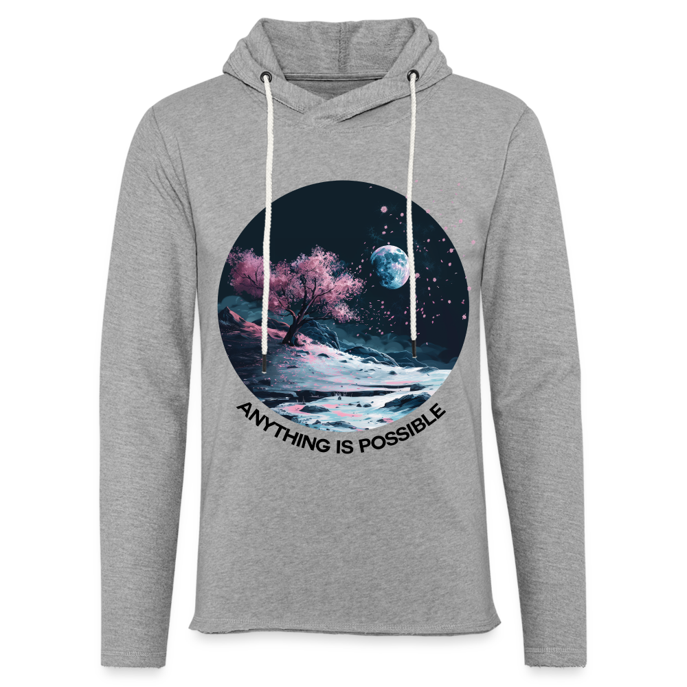 "Anything is Possible" Cherry Blossoms on the Moon Unisex Lightweight Hoodie - heather gray