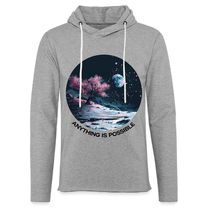 "Anything is Possible" Cherry Blossoms on the Moon Unisex Lightweight Hoodie - heather gray