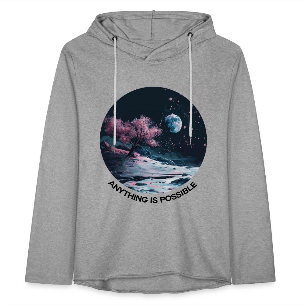 "Anything is Possible" Cherry Blossoms on the Moon Unisex Lightweight Hoodie - heather gray