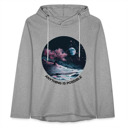 "Anything is Possible" Cherry Blossoms on the Moon Unisex Lightweight Hoodie - heather gray