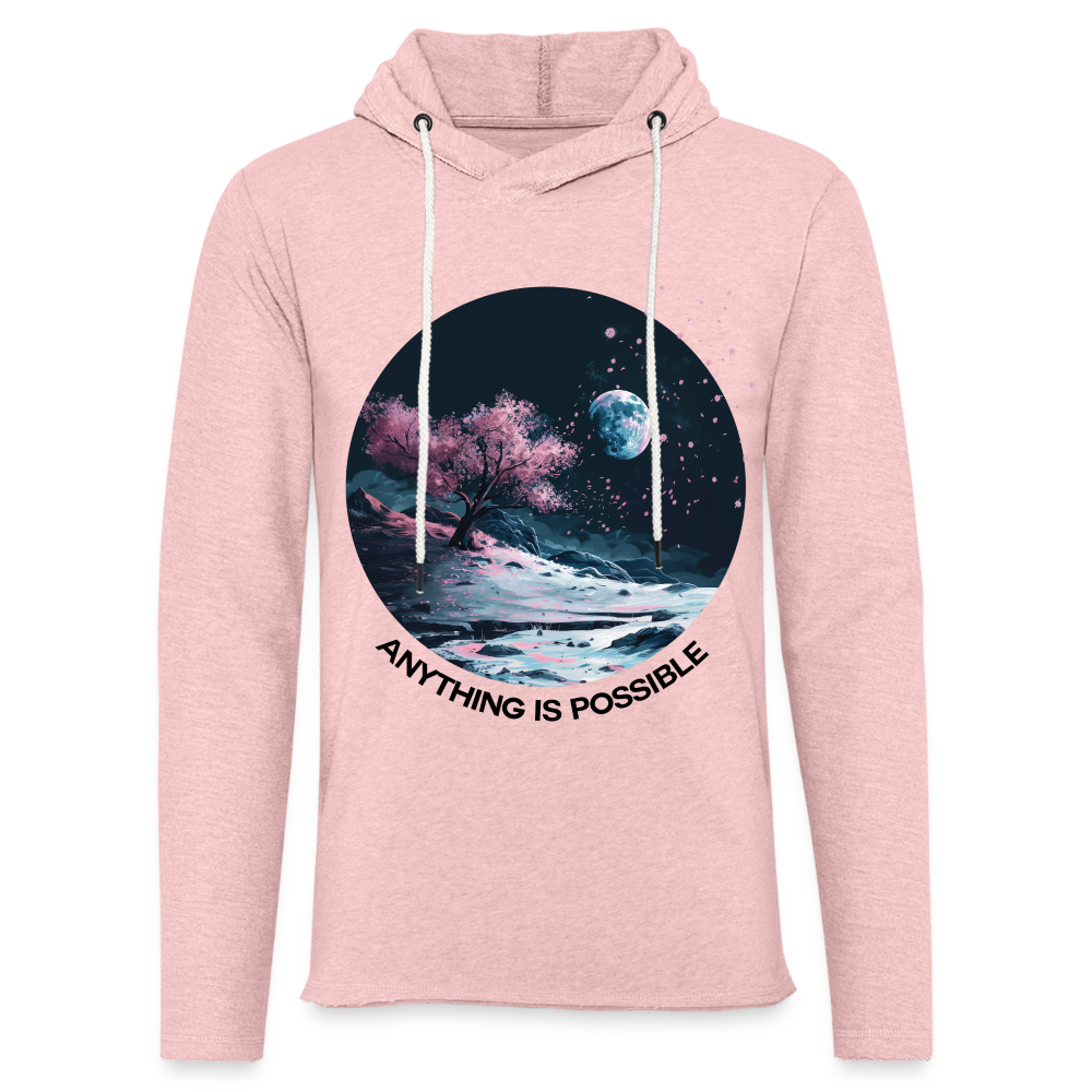 "Anything is Possible" Cherry Blossoms on the Moon Unisex Lightweight Hoodie - cream heather pink