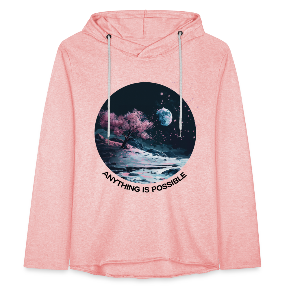 "Anything is Possible" Cherry Blossoms on the Moon Unisex Lightweight Hoodie - cream heather pink