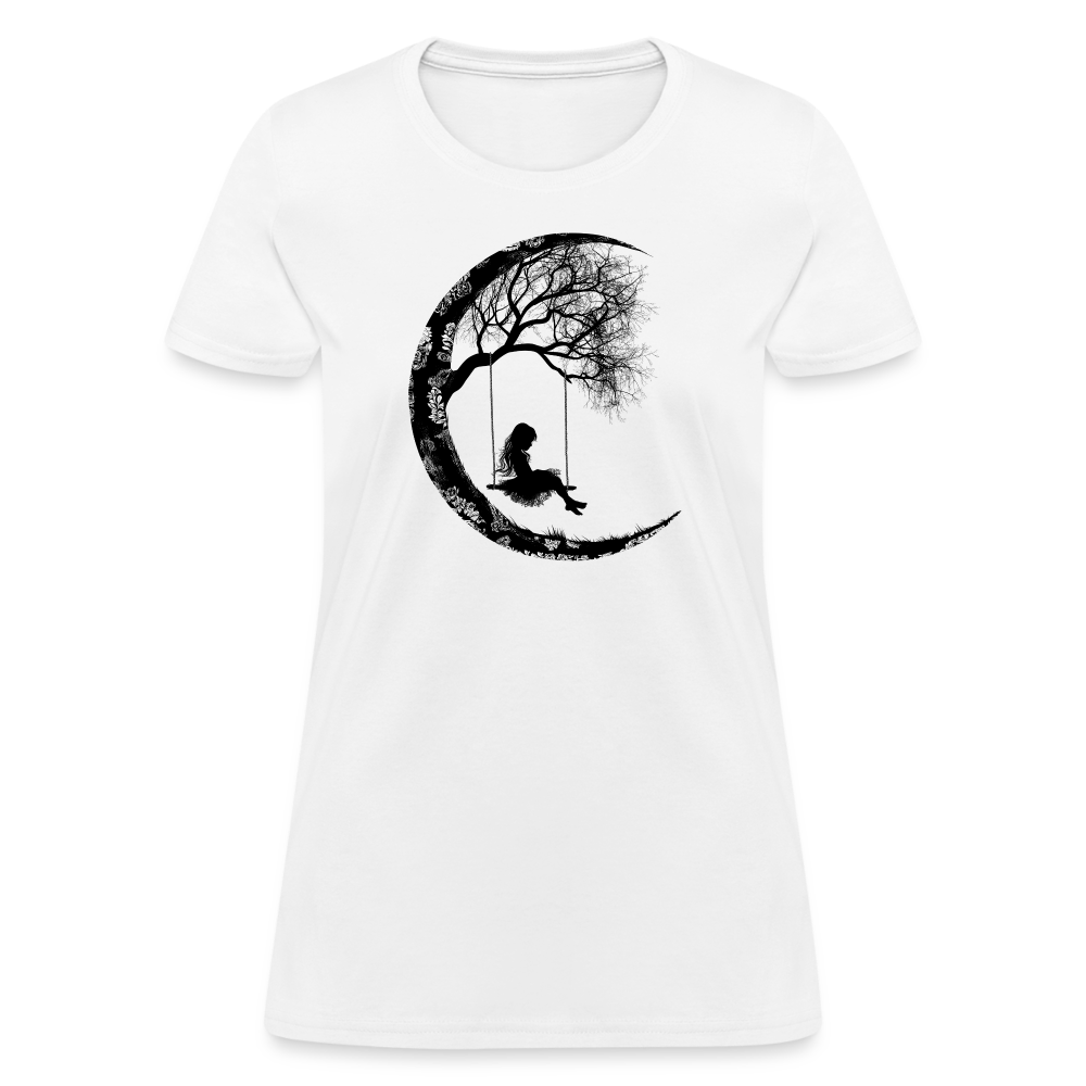 "Moon Swing Girl" Silhouette of a Girl Women's T-Shirt - white