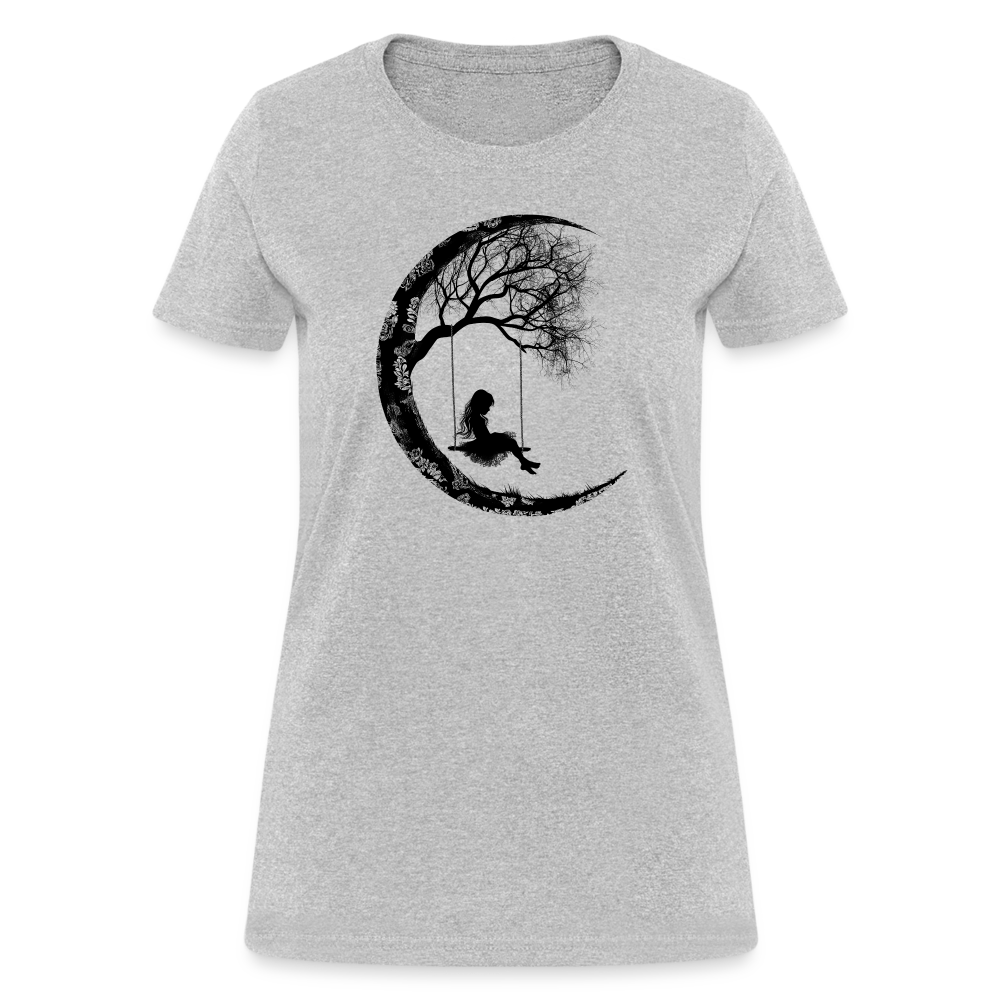 "Moon Swing Girl" Silhouette of a Girl Women's T-Shirt - heather gray