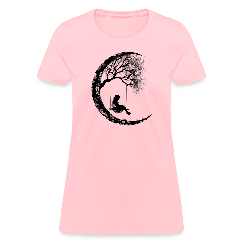 "Moon Swing Girl" Silhouette of a Girl Women's T-Shirt - pink