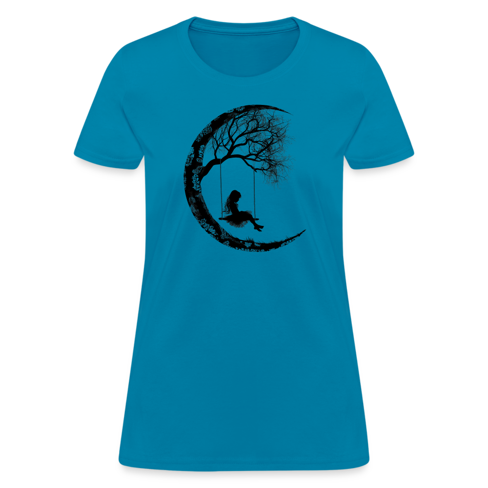 "Moon Swing Girl" Silhouette of a Girl Women's T-Shirt - turquoise