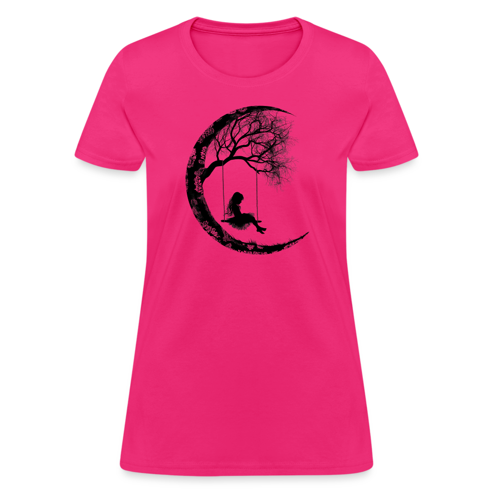 "Moon Swing Girl" Silhouette of a Girl Women's T-Shirt - fuchsia