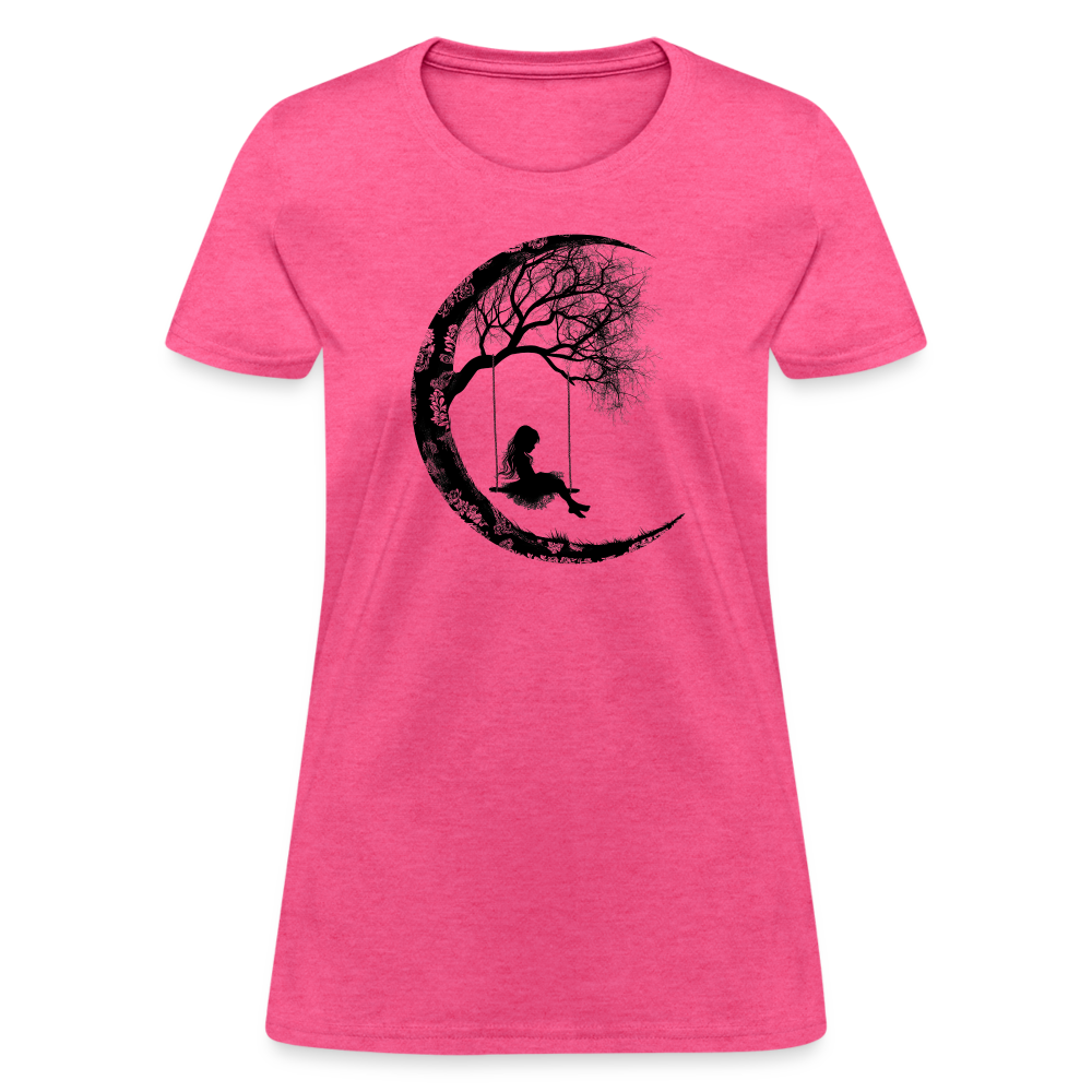 "Moon Swing Girl" Silhouette of a Girl Women's T-Shirt - heather pink