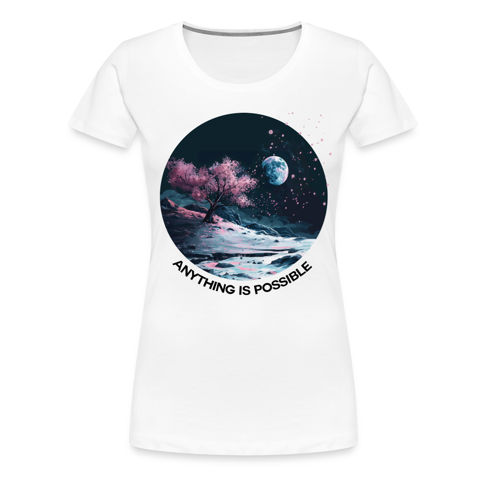 "Anything is Possible" Cherry Blossoms on the Moon Women's Premium T-Shirt - white