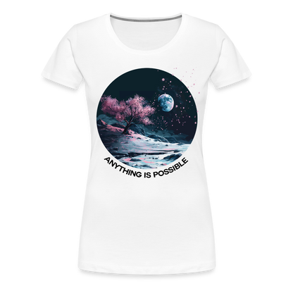 "Anything is Possible" Cherry Blossoms on the Moon Women's Premium T-Shirt - white